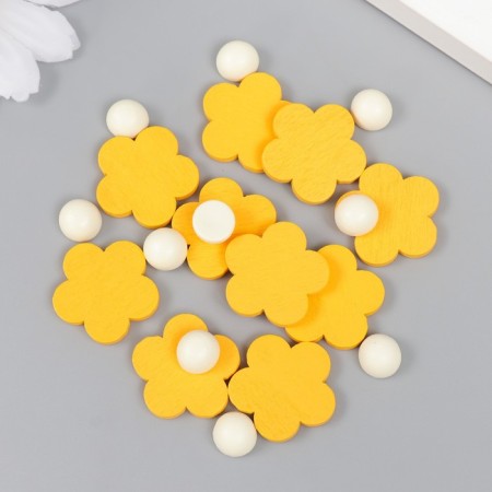 Decor for creativity tree "Flower and core" d-2 cm, set 10+10 pcs yellow