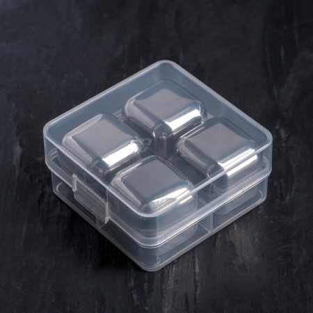 A set of stones for whiskey "Cube", 4 pcs, 2.5 × 2.5 cm, stainless steel-1