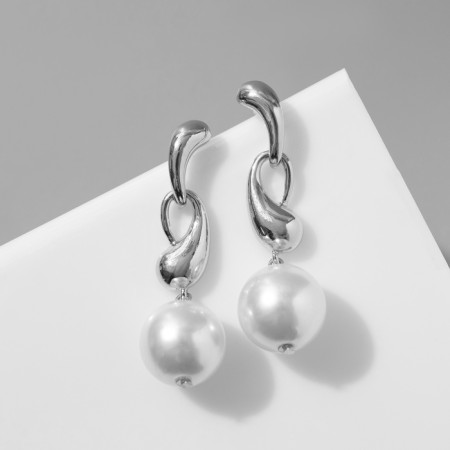 Earrings with pearls "Busina" miniature Mach, color silver-3