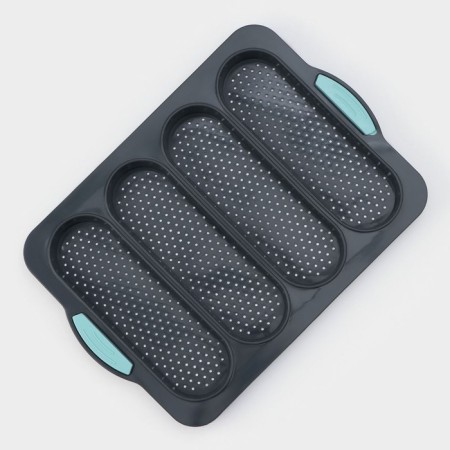 Silicone form for baking with perforation "Bread", 34.5 × 23.5 × 2.5 cm, 4 cells (20 × 6.2 × 2.4 cm), color gray color-1