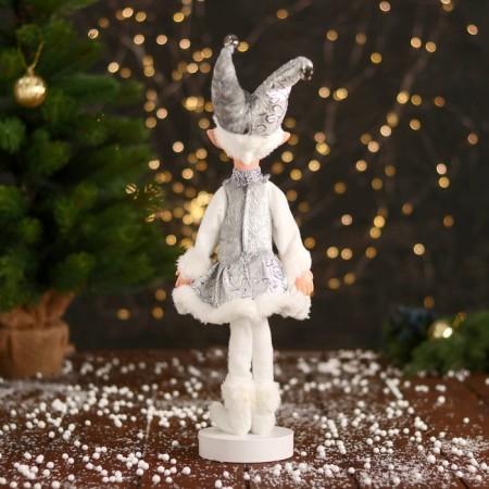 New Year's jester "In a patterned dress with fur" 30 cm, silver-white-2