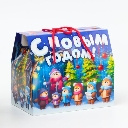 New Year. Gift box New Year's Case "Choir" from the rope. handles with animation 20.5*12*18cm.-2