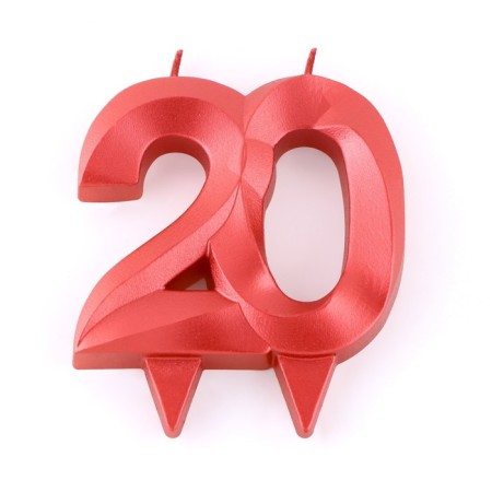 Candle in the cake jubilee "line", number 20, red metallic, 8cm-2