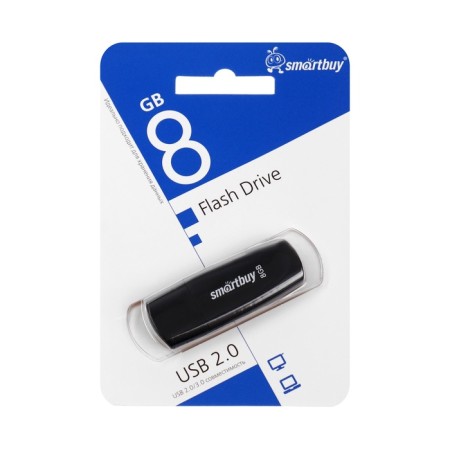 Flash drive Smartbuy 008gb, 8 GB, USB2.0, th Up 15 MB/s, PBU up to 7 Mb/s, black
