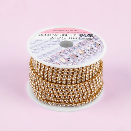 Chain with rhinestones, metal, glass, 2.5 mm, 9 ± 1 m, gold color-4