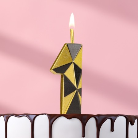 Candle for Cake "Almaz", number "1", gold with black