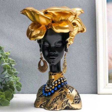 Souvenir Polystone Bust Top "Girl from Africa" ​​Black with gold 23x15x15 cm-2
