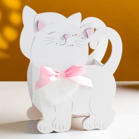 Kashpo wooden "cat" 14.5x7x18.5 cm white