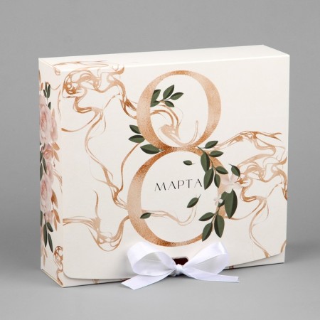 Gift folding box, packaging, “March 8, gold”, 20 x 18 x 5 cm, without tape-1