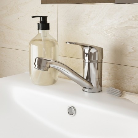 MILARDO SIMP SIMSBR0M01 shell mixer, single -legged, low spout 145 mm, chrome-1