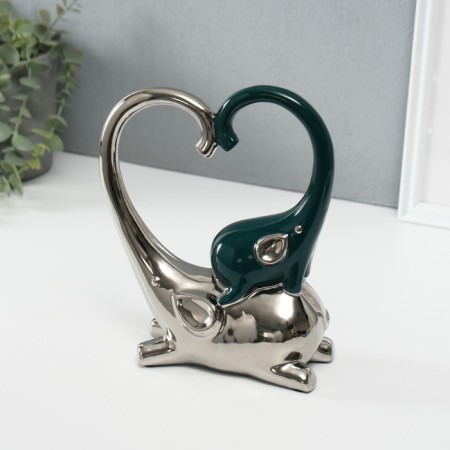 Souvenir ceramics "Elephant with an elephant. Heart" dark green with silver 7.3x17.5x22 cm-4