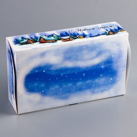 New Year. Folding box, confectionery packaging with the Winter Village window, 25 x 15 x 7 cm-3