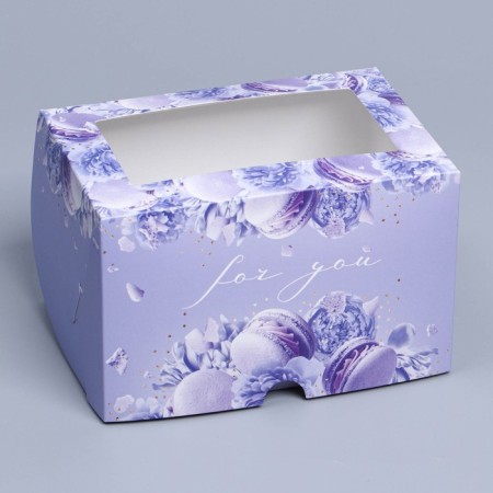 Capcake box, confectionery packaging with a window, 2 cells, Makaruns, 16 x 10 x 10 cm