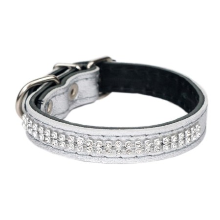 The collar is two-layer leather with rhinestones, width 1.5 cm, Osh 17-27 cm, silver-1