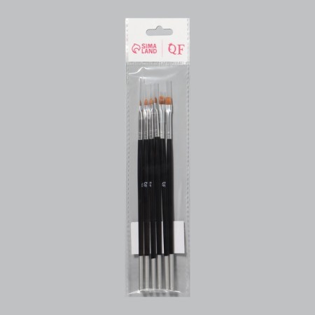 A set of flat brushes for building and design of nails, 6 pcs, 18 cm, silver/black color-5