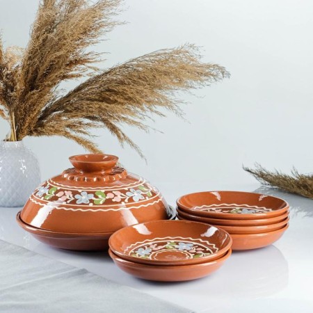 Set for pancakes 7 items: 1 pc. Pancake, 6 pcs. plates, with painting, wreath