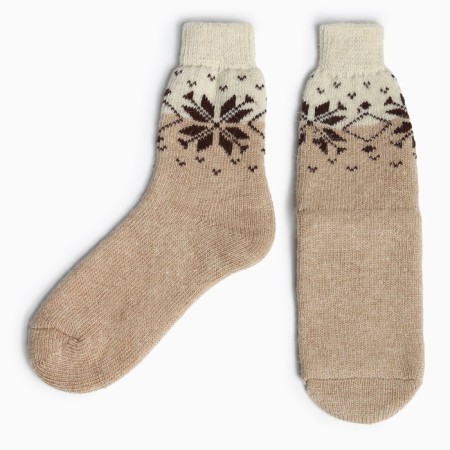 Women's Woolen socks "Snowflake", beige color, size 25