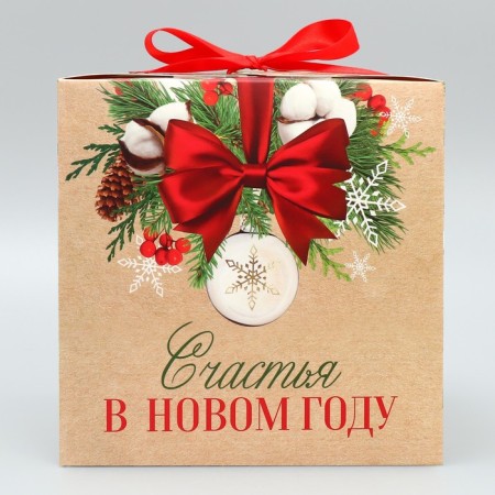 Folding box "Happiness in the New Year", cotton, 18 x 18 x 18 cm, New Year-2