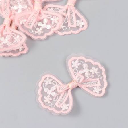Decor for creativity Textile embroidery "Bow in white-pink flowers" 7x5.5 cm-1