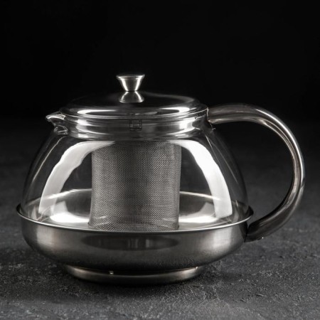 Glass teapot with metal sieve "metallic", 1 liter