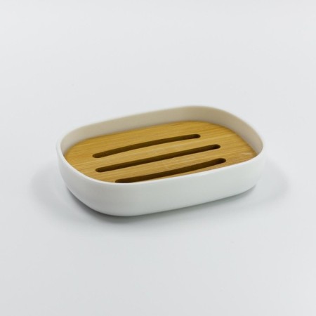 Joy Home soap dish, plastic, white with bamboo