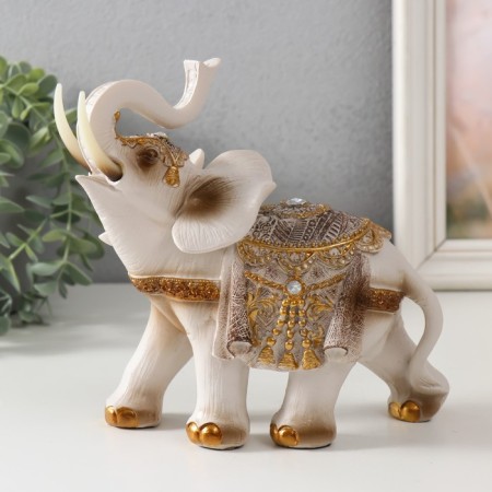 Polystone souvenir "White Elephant in Popon with Gold" MIX 16.5x8x17.5 cm-1