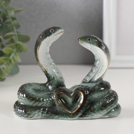 Souvenir Ceramics "Two Cobra with Heart" Green with gold 4.2x1.2x9.4 cm