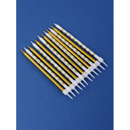 Set of candles for the Cake "Rombics", 12 pcs, gold and white-3