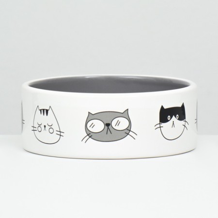 Ceramic bowl "four cats" 300 ml 12.5 x 4.5 cm, white-gray-2