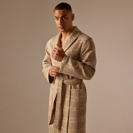 Wafel dressing gown Male SL Home: Chess "Sabbia", size L, 100% cotton, 340 g/m2-1
