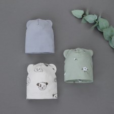 Шапка с ушками детская KinDerLITTO «Мягкий Хлопок», возраст 0-3 мес., 3 шт