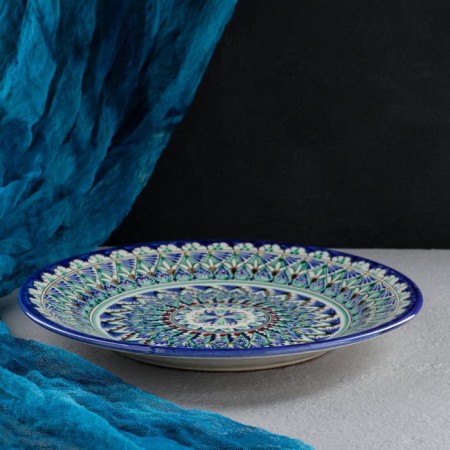 Plate of the Rishtan ceramics "Flowers", 27 cm, blue-4