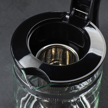 Glass teapot "Cessel", 1.2 l, with metal sieve, black color-2