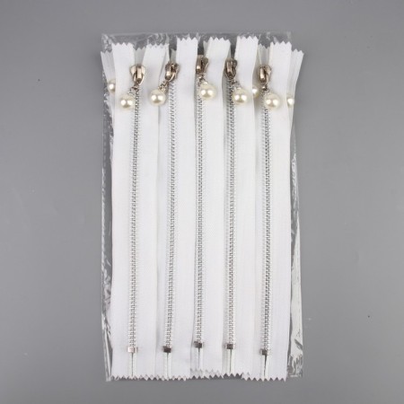 Metal zipper, No. 5, non -proceeding, automatic lock, 20 cm, white/nickel color-2