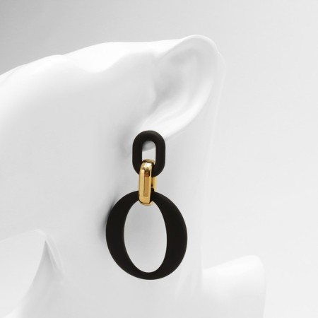Earrings Metal “Chain” Ring and Oval, 3 links, golden-black color-2