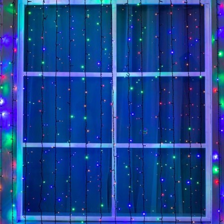 Garland "Curtain" 2 × 6 m, IP44, UMS, dark thread, 1440 LED, glow of multi, 220 V