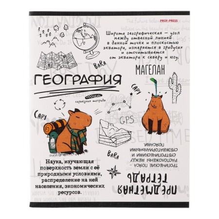 The subject “Capybara”, 48 sheets in the “geography” cage, cover of shared cardboard, embossing flax, block offset