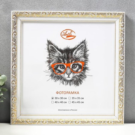 Photo frame plastic 30x30 cm, gold with white (plastic screen)