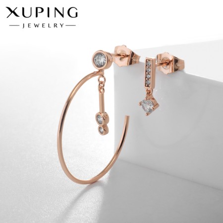 Earrings with rhinestones Xuping Circle with addition, white color in pink gold