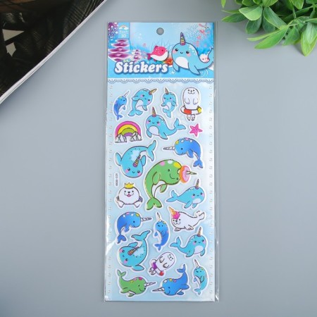 Plastic sticker "dinosaurs/seal" convex with gold stroke mix 28x11 cm-4