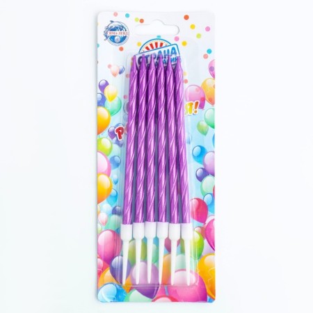 Candles in a cake twisted with a stand, 6 pcs, 11 cm, purple-2