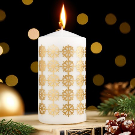 Candle - cylinder "Christmas balls", 5x11.5 cm, white with gold