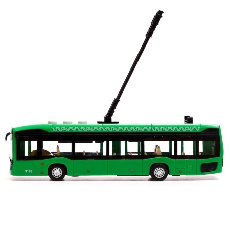 City trolleybus, 19 cm, 3 buttons, inertia, green color, light and sound effects-2
