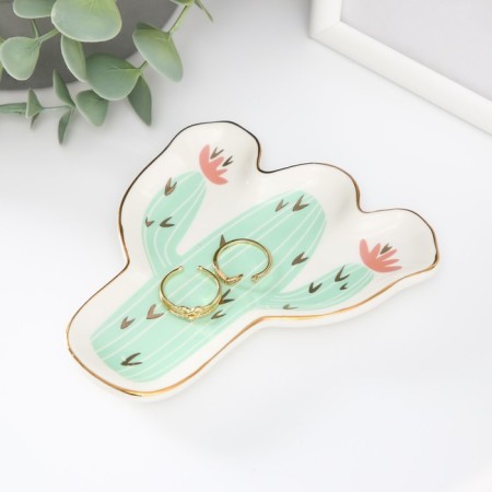Souvenir ceramic stand for the Ring "Cactus with flowers" 1.6x11x12 cm-1