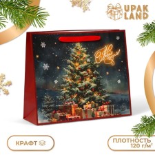 Новый год. Пакет подарочный новогодний бумажный, "Ёлка", 31 х 26 х 11 см.
