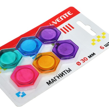Magnets for boards 30 mm, 6 pieces, Devente hexagon, mix x 4 colors, cardboard box-1