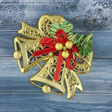 Jewelry decoration "double bell with balls and ribbon" 12.3x9.5 cm, mix