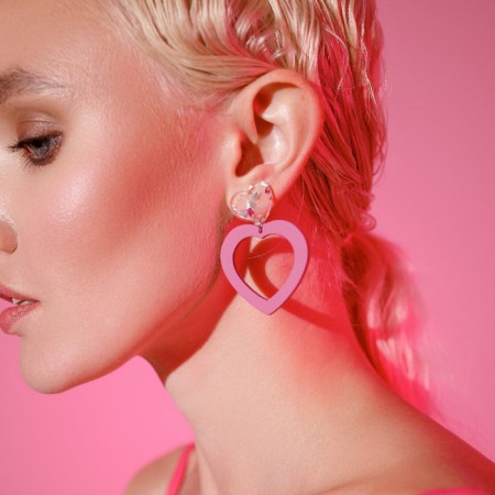 Acryl Earrings "Heart" with confetti, colored in silver-3