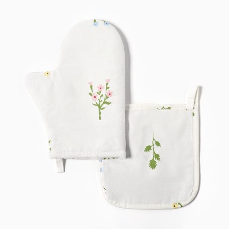 Set of kitchen. Ethel "Flower": mittens 20x27 cm, take 19x19 cm, sarzha 190 g/m2, 100% HL