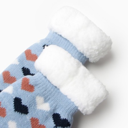 Women's socks with fur "hearts", blue color, size 36-40-1